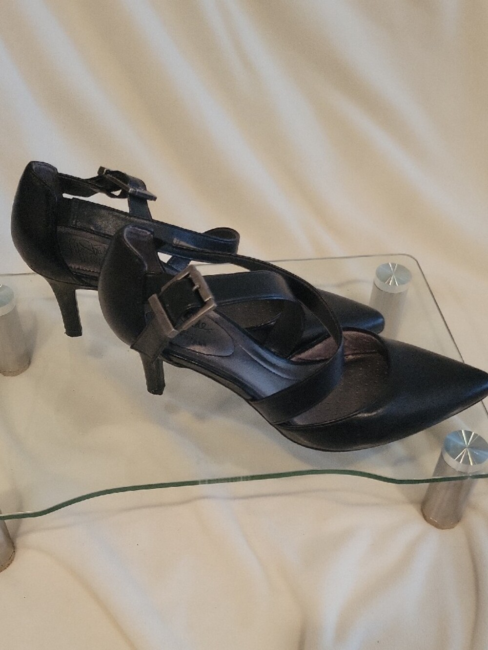 LIFE STRIDE SOFT SYSYEM sz 8.5 M Black Strappy Pointed-Toe Heels - Picture 3 of 11